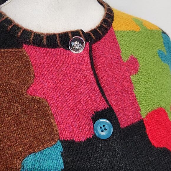 Vintage Susan Bristol Puzzle Knit Cardigan Size M Embroidery Silk Angora Autism - Picture 9 of 15